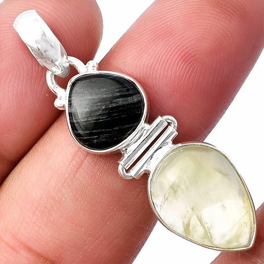 Prehnite & Silver Leaf Obsidian Pendant P-1108 SDP142244-0