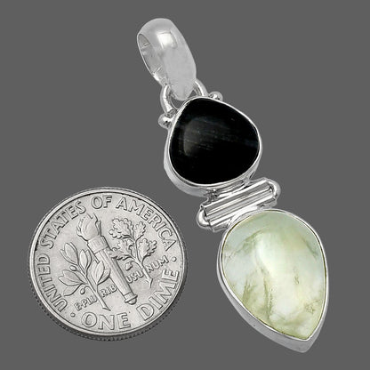 Prehnite & Silver Leaf Obsidian Pendant P-1108 SDP142244-2