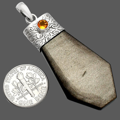 Natural Silver Obsidian & Citrine Pendant P-1331 SDP147870-2