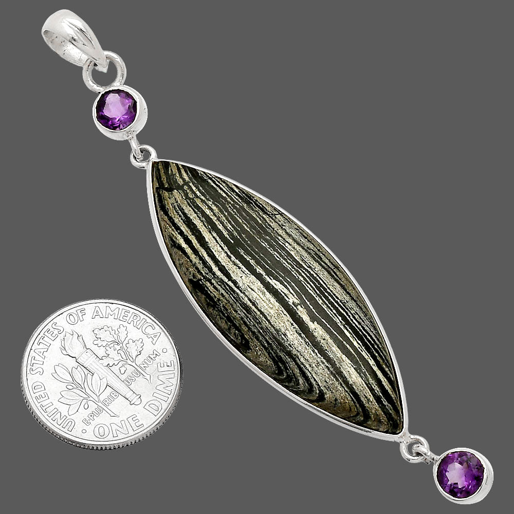 Silver Leaf Obsidian & Amethyst Pendant P-1123 SDP148234-2