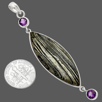 Silver Leaf Obsidian & Amethyst Pendant P-1123 SDP148234-2