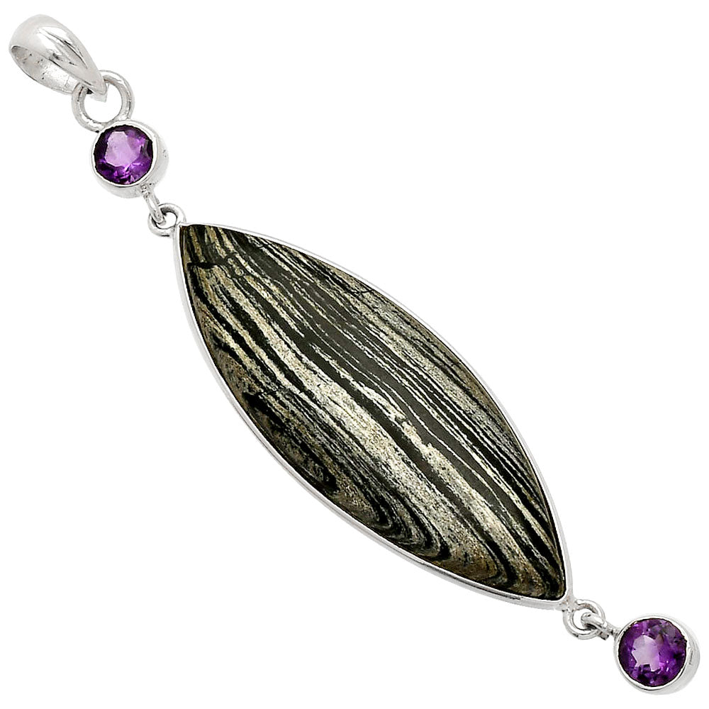 Silver Leaf Obsidian & Amethyst Pendant P-1123 SDP148234-1