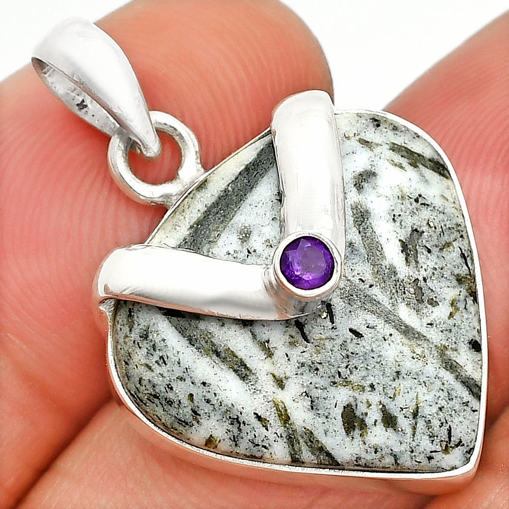 Natural Hornblende & Amethyst Pendant P-1735 SDP150807