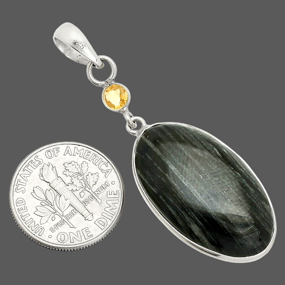 Silver Leaf Obsidian & Citrine Pendant P-1098 SDP150918-2