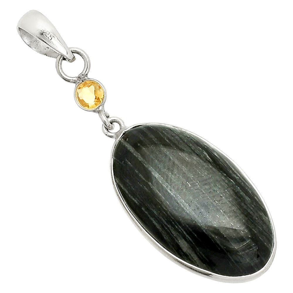 Silver Leaf Obsidian & Citrine Pendant P-1098 SDP150918-1
