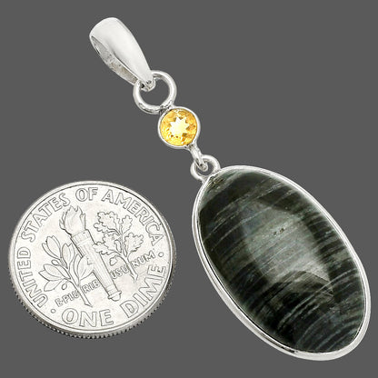 Silver Leaf Obsidian & Citrine Pendant P-1098 SDP150939-2