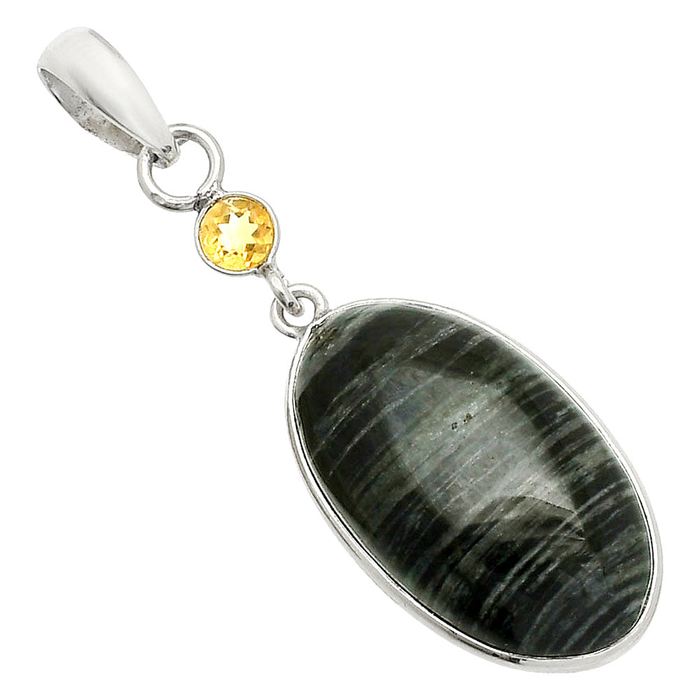 Silver Leaf Obsidian & Citrine Pendant P-1098 SDP150939-1