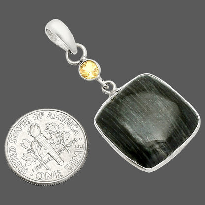 Silver Leaf Obsidian & Citrine Pendant P-1098 SDP150963-2