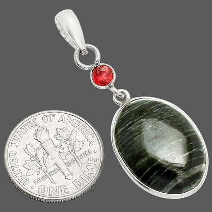 Natural Silver Leaf Obsidian & Garnet Pendant P-1098 SDP150969-2