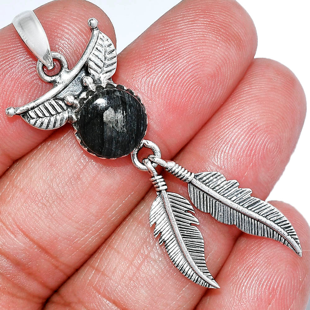 Feather - Silver Leaf Obsidian Pendant P-1284 SDP152892-0