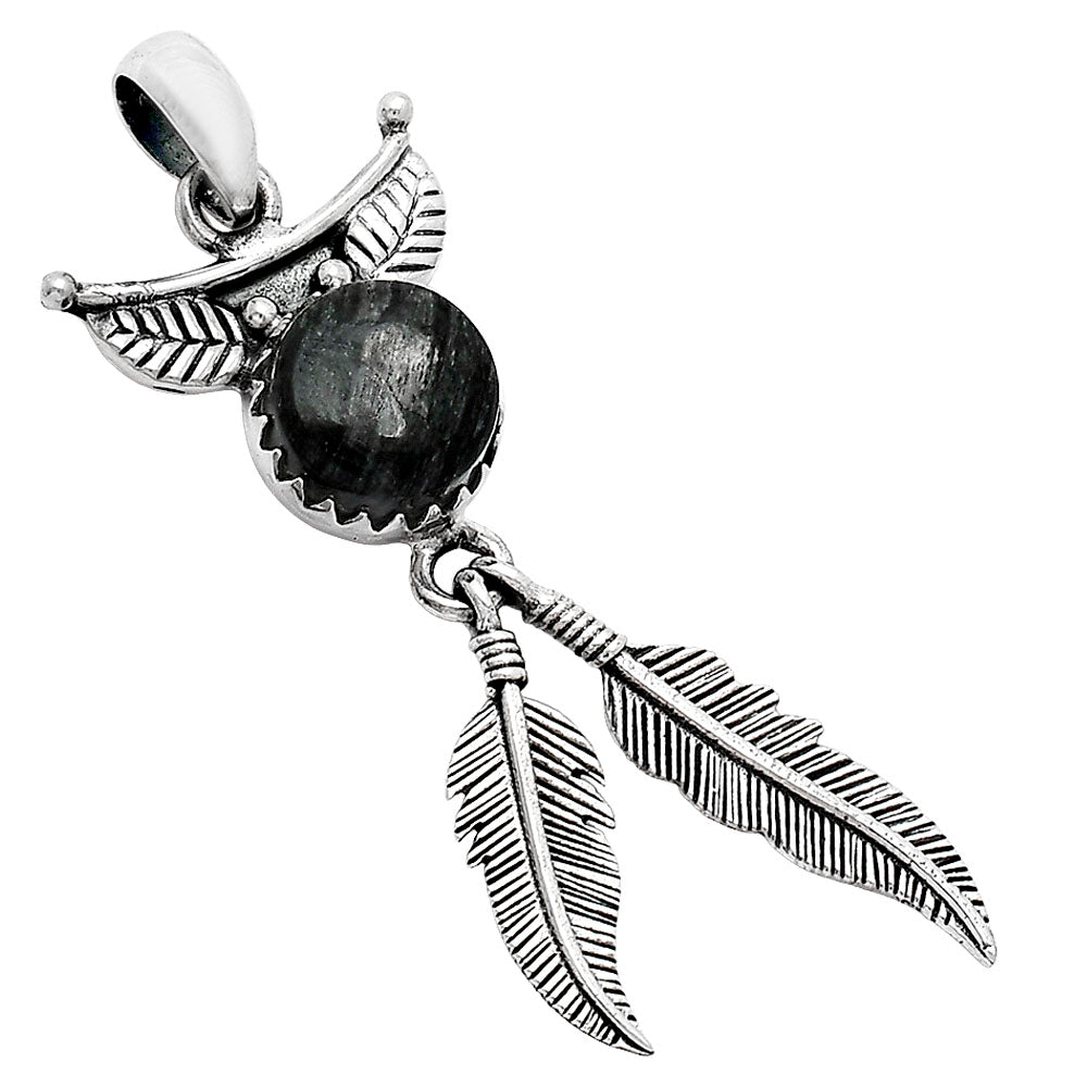Feather - Silver Leaf Obsidian Pendant P-1284 SDP152892-1