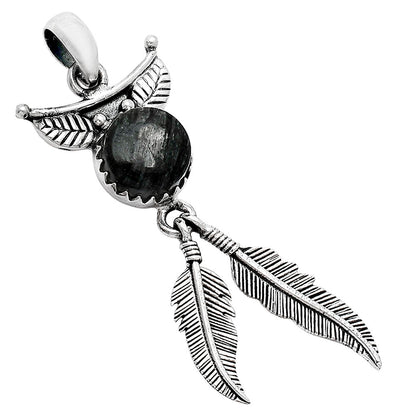 Feather - Silver Leaf Obsidian Pendant P-1284 SDP152892-1