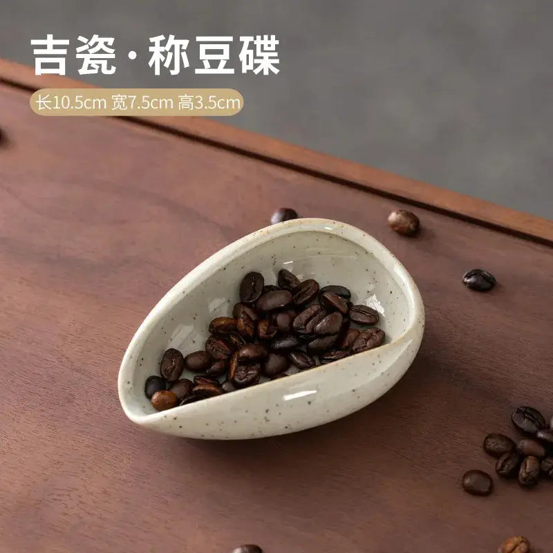 Ceramic Coffee Bean Dosing Cup Tray - Pottery Espresso Scoop for Precision Coffee Brewing
