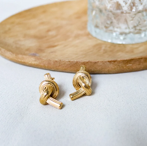 Gold Knot Stud Earrings