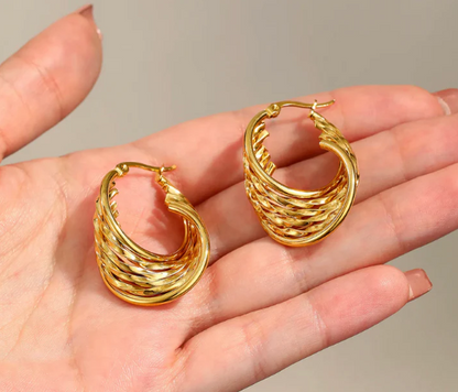 18K Gold Plated Twisted Hoop Earrings