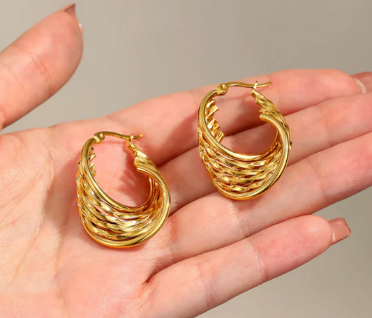 18K Gold Plated Twisted Hoop Earrings