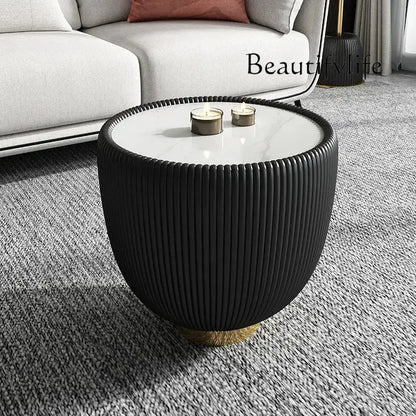 Italian Style Round Stone Coffee Table, Minimalist Luxury Design