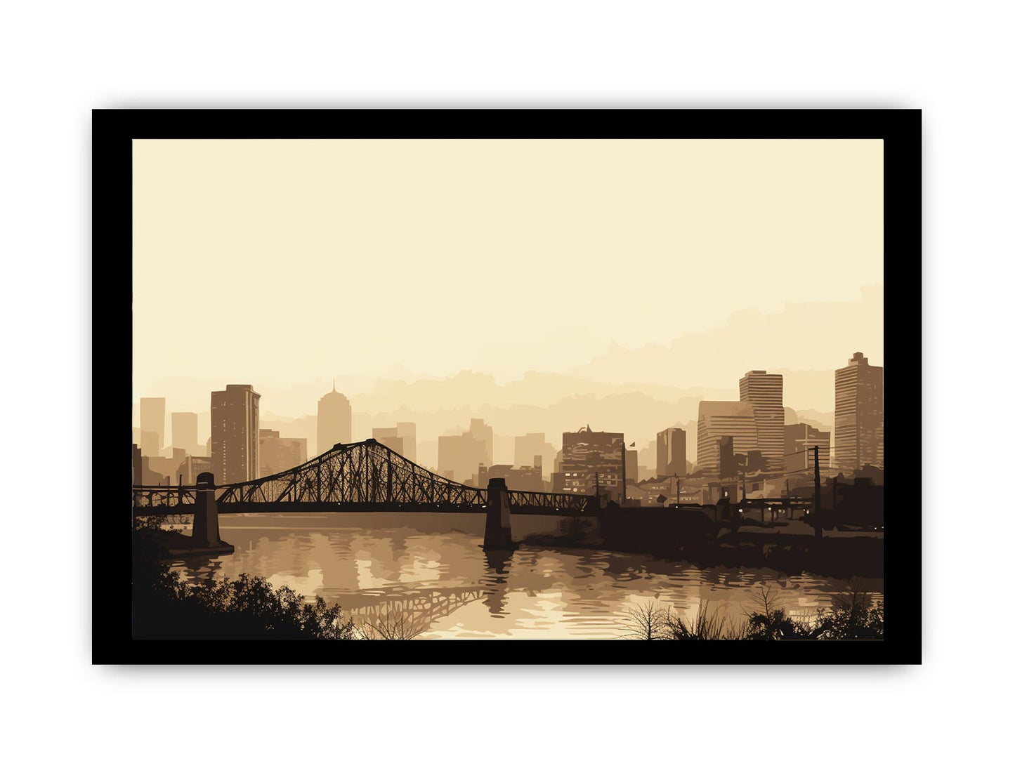 Brisbane Bridge Sepia Art Canvas Art Print