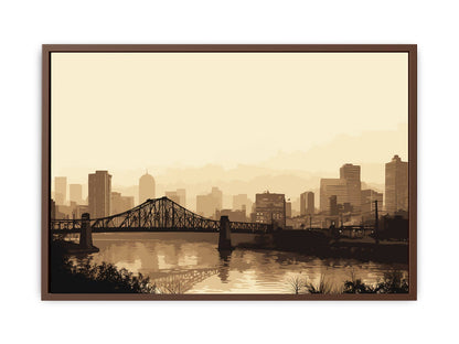 Brisbane Bridge Sepia Art Canvas Art Print