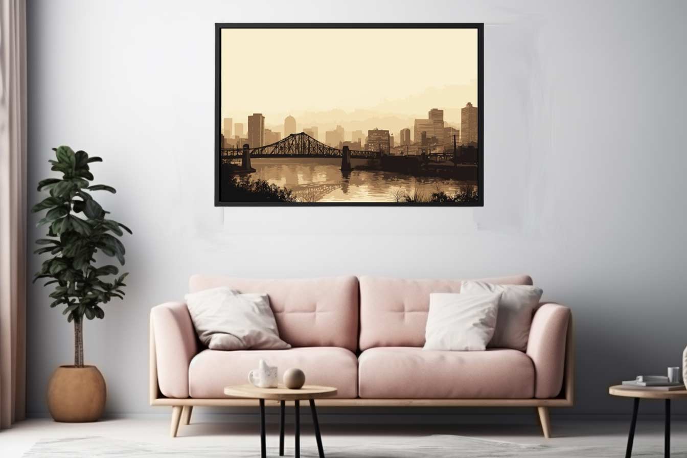 Brisbane Bridge Sepia Art Canvas Art Print