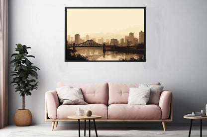 Brisbane Bridge Sepia Art Canvas Art Print