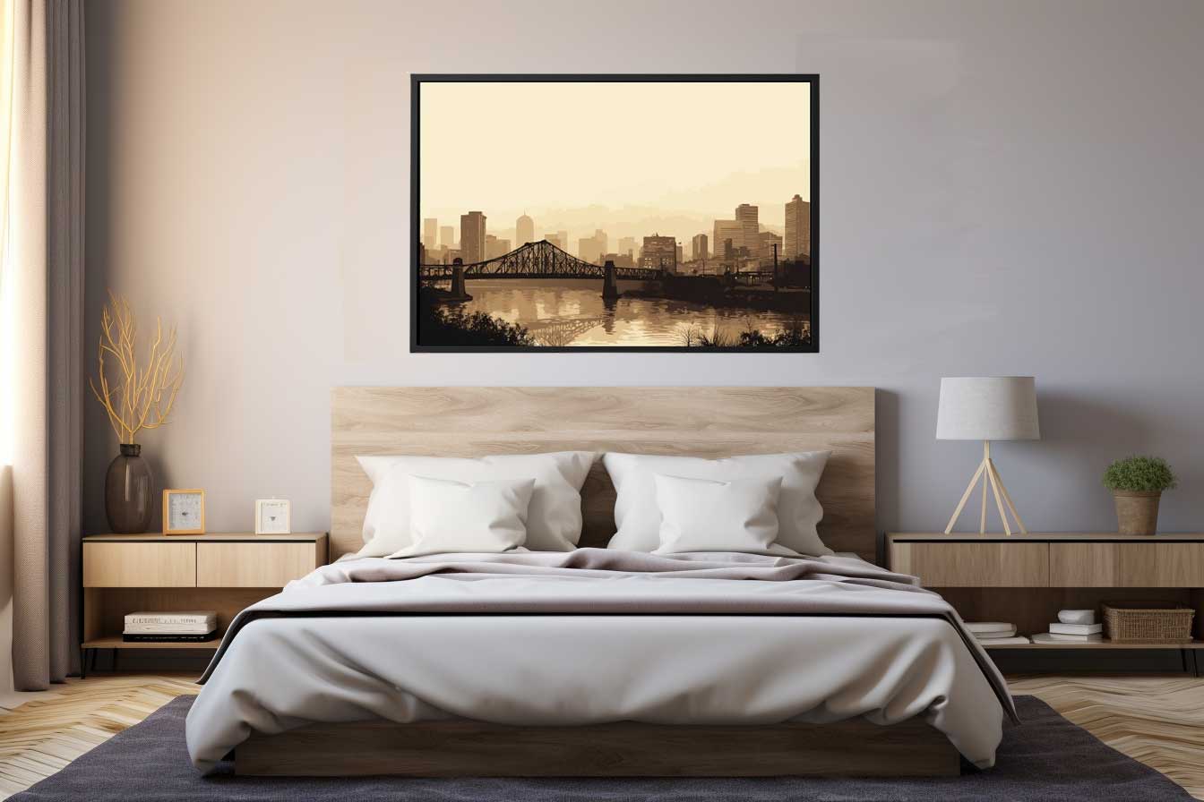 Brisbane Bridge Sepia Art Canvas Art Print