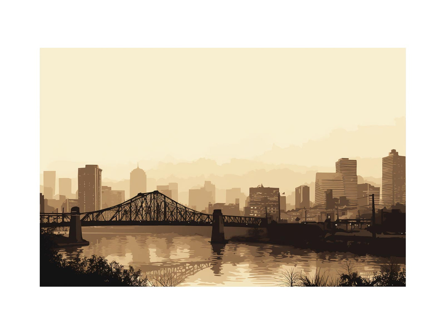 Brisbane Bridge Sepia Art Canvas Art Print