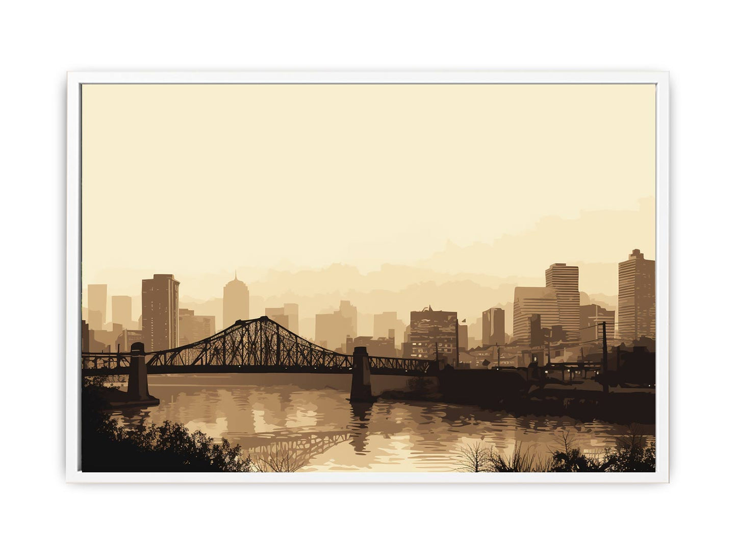 Brisbane Bridge Sepia Art Canvas Art Print