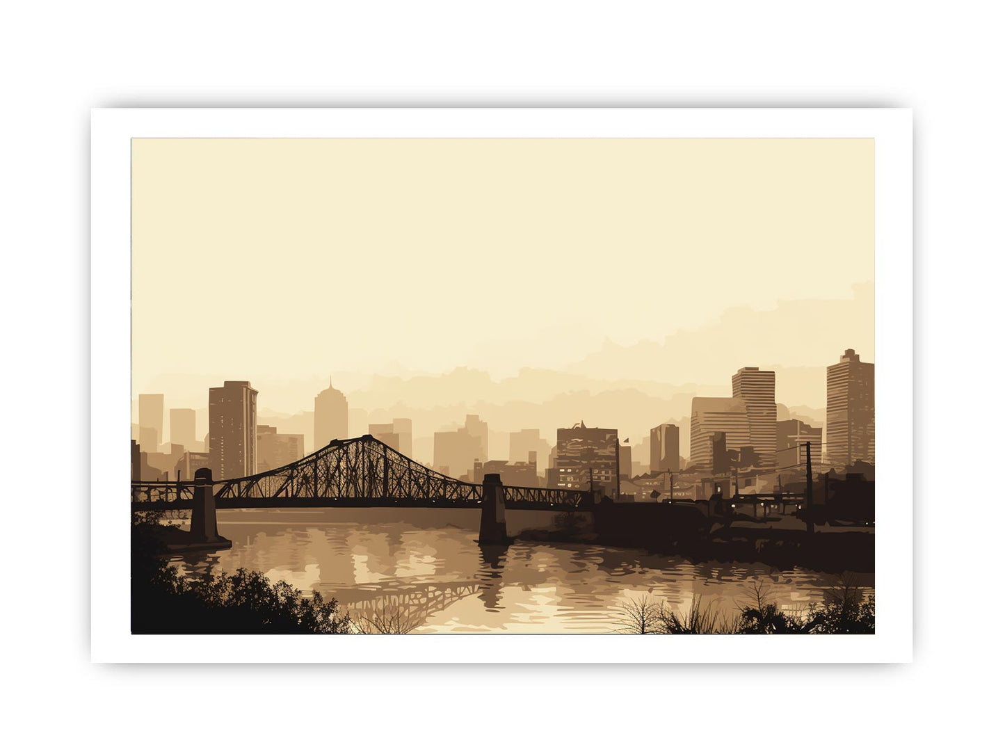 Brisbane Bridge Sepia Art Canvas Art Print