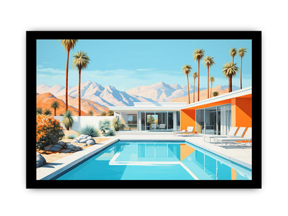 Poolside Villa Art Canvas Art Print