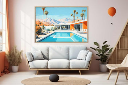 Poolside Villa Art Canvas Art Print