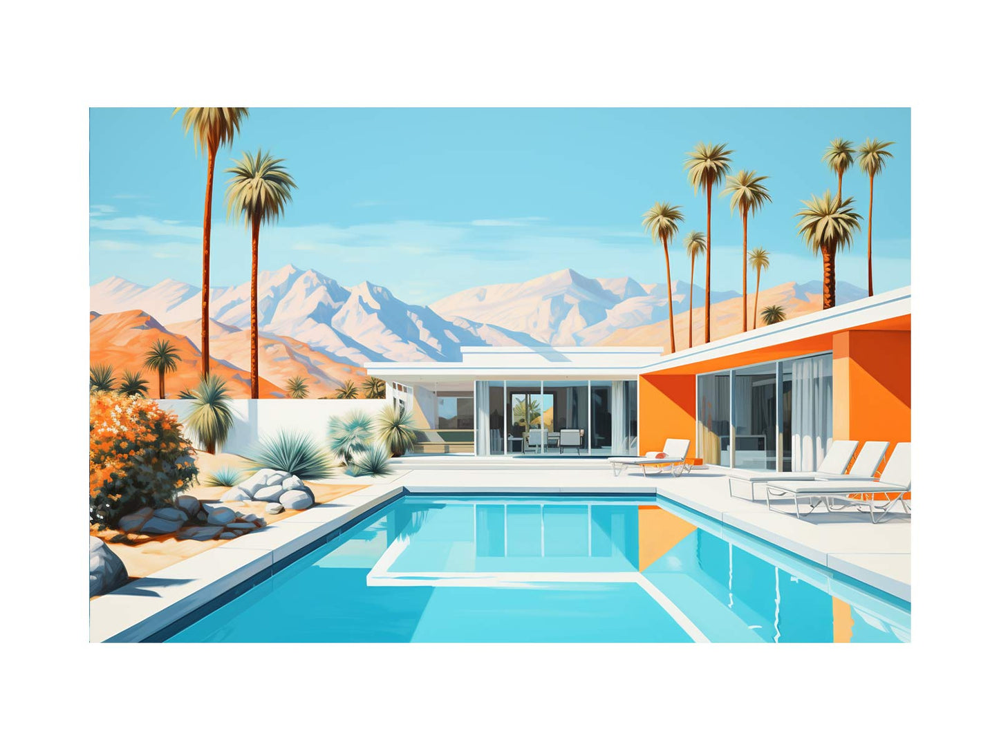 Poolside Villa Art Canvas Art Print