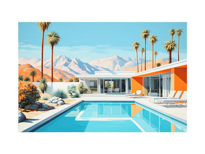 Poolside Villa Art Canvas Art Print