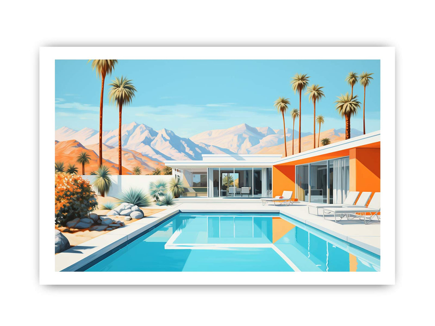 Poolside Villa Art Canvas Art Print