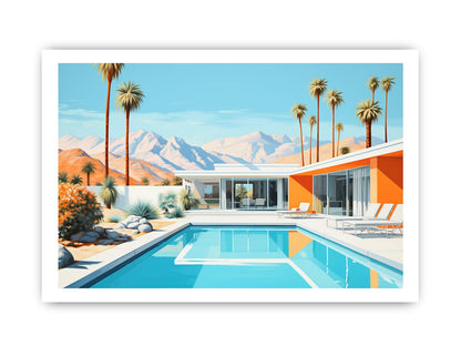 Poolside Villa Art Canvas Art Print