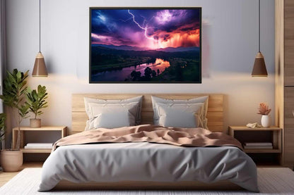 Lightning Over Mountains Canvas Art Print