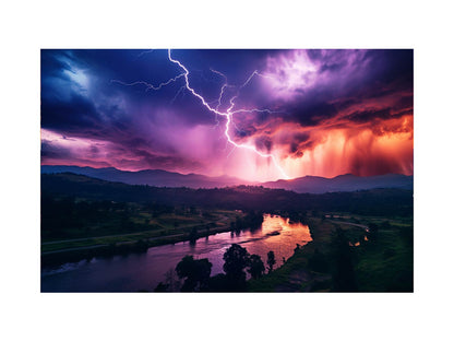 Lightning Over Mountains Canvas Art Print