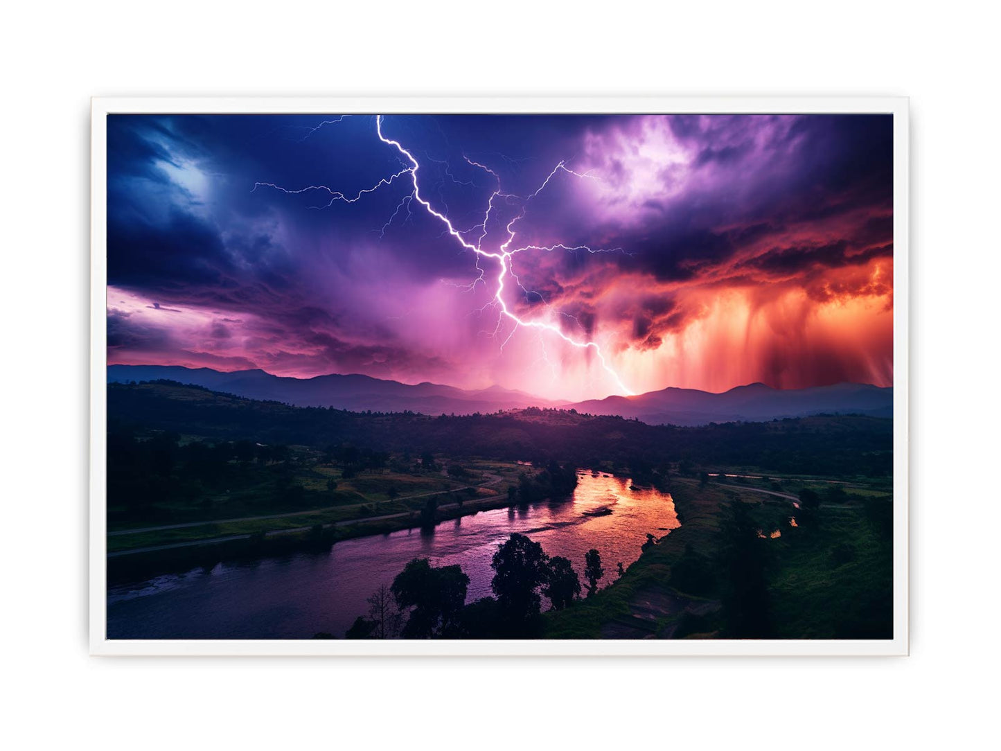 Lightning Over Mountains Canvas Art Print