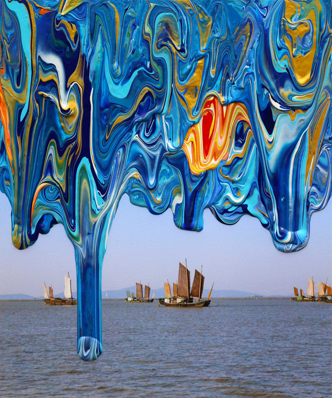 Antonio Wehrli Gravity Paint Drip Ring: Art into Jewelry-Silver & 18K Gold Plate