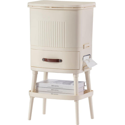 8 Gallon Elevated Trash Kitchen Can with Lid and Storage Shelf in Cream
