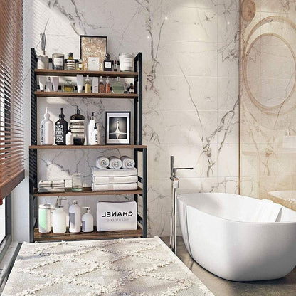 Industrial Modern Kitchen Bakers Rack Brown Woodgrain Sturdy Metal Frame