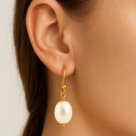 18K Gold Over Brass Natural Fresh Water Pearl Earrings Jewelry EM-1284 TGE1033_A