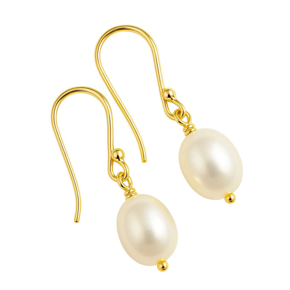 18K Gold Over Brass Natural Fresh Water Pearl Earrings Jewelry EM-1284 TGE1033_A