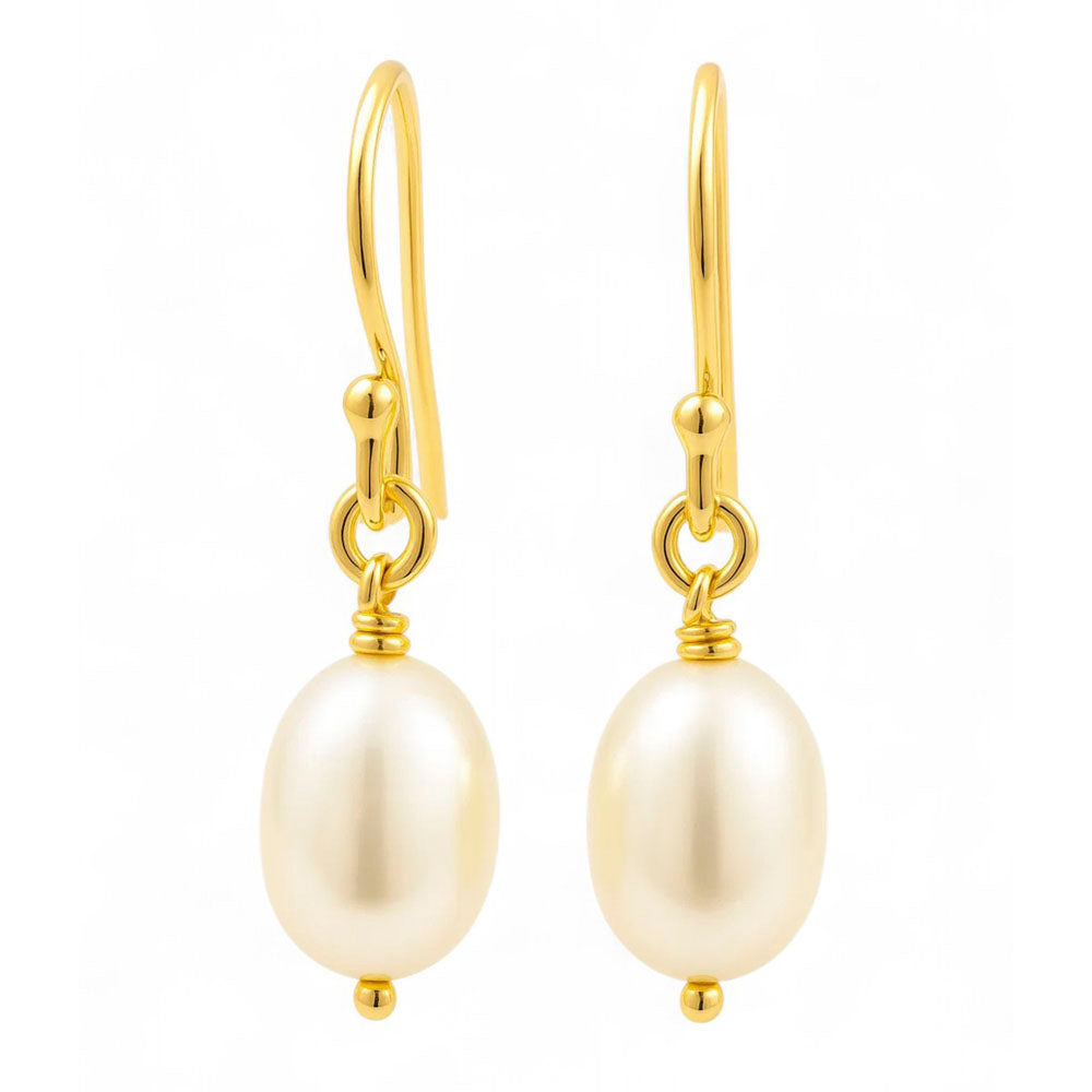 18K Gold Over Brass Natural Fresh Water Pearl Earrings Jewelry EM-1284 TGE1033_A