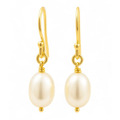 18K Gold Over Brass Natural Fresh Water Pearl Earrings Jewelry EM-1284 TGE1033_A
