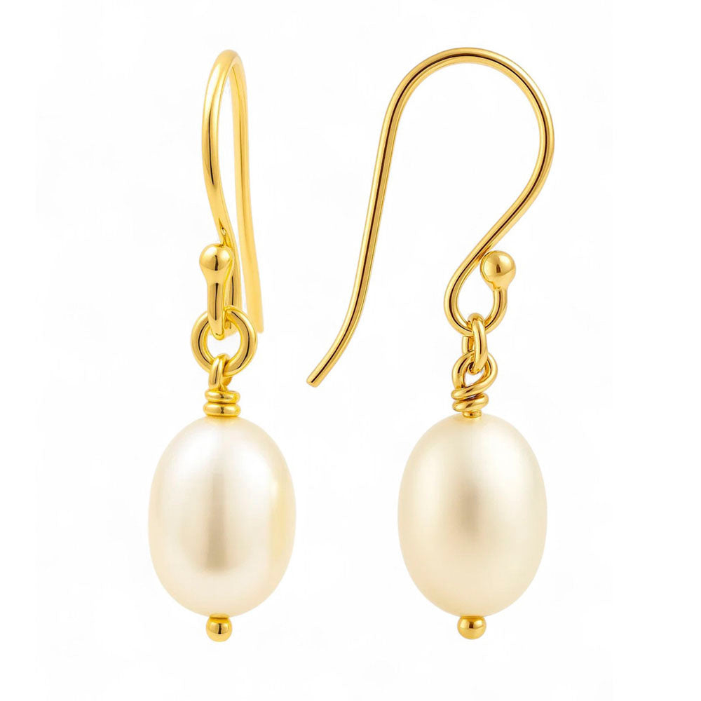 18K Gold Over Brass Natural Fresh Water Pearl Earrings Jewelry EM-1284 TGE1033_A