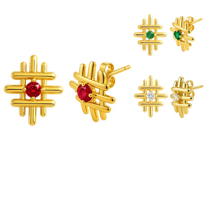 18K Gold Over Brass Round Cut Gemstones Stud Earrings Jewelry EM-1289 TGE1034