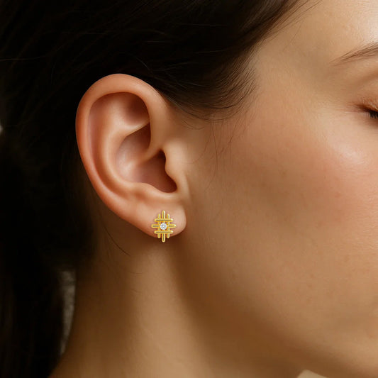 18K Gold Over Brass Round Cut Gemstones Stud Earrings Jewelry EM-1289 TGE1034