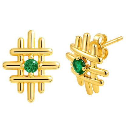 18K Gold Over Brass Round Cut Gemstones Stud Earrings Jewelry EM-1289 TGE1034