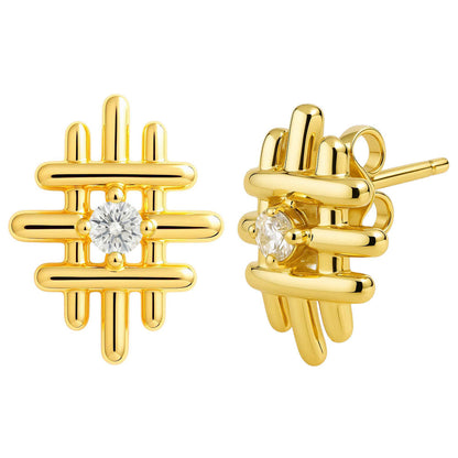 18K Gold Over Brass Round Cut Gemstones Stud Earrings Jewelry EM-1289 TGE1034